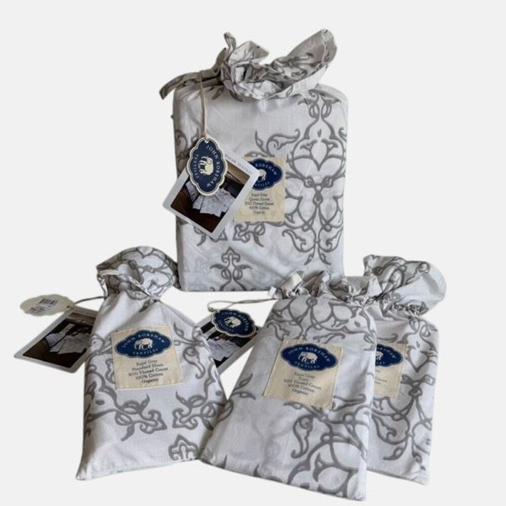 John Robshaw Kajal Gray Queen Duvet 2 Std Sham 1 Euro Sham NWT $615 Retail